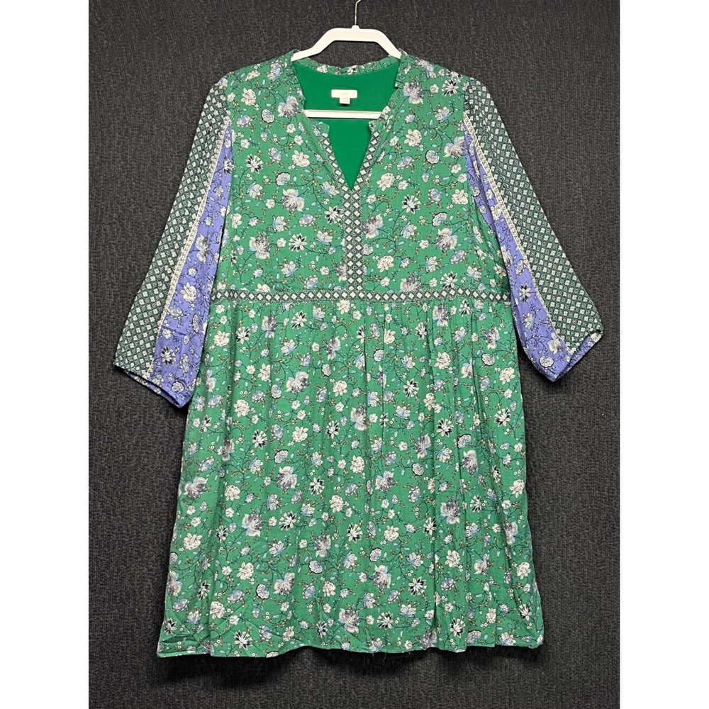 J. Jill Green Floral Mixed Print Babydoll Dress Womens Large Petite 3/4 Sleeve